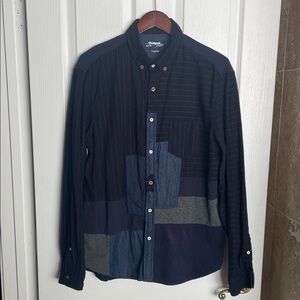 Desigual -  step outside the box in this patchwork blue shirt.
